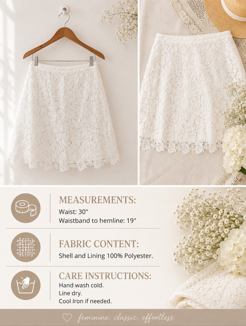 Lulus Elegant White Lace A-Line Skirt - Feminine Floral Detail Size M - Picture 6 of 7